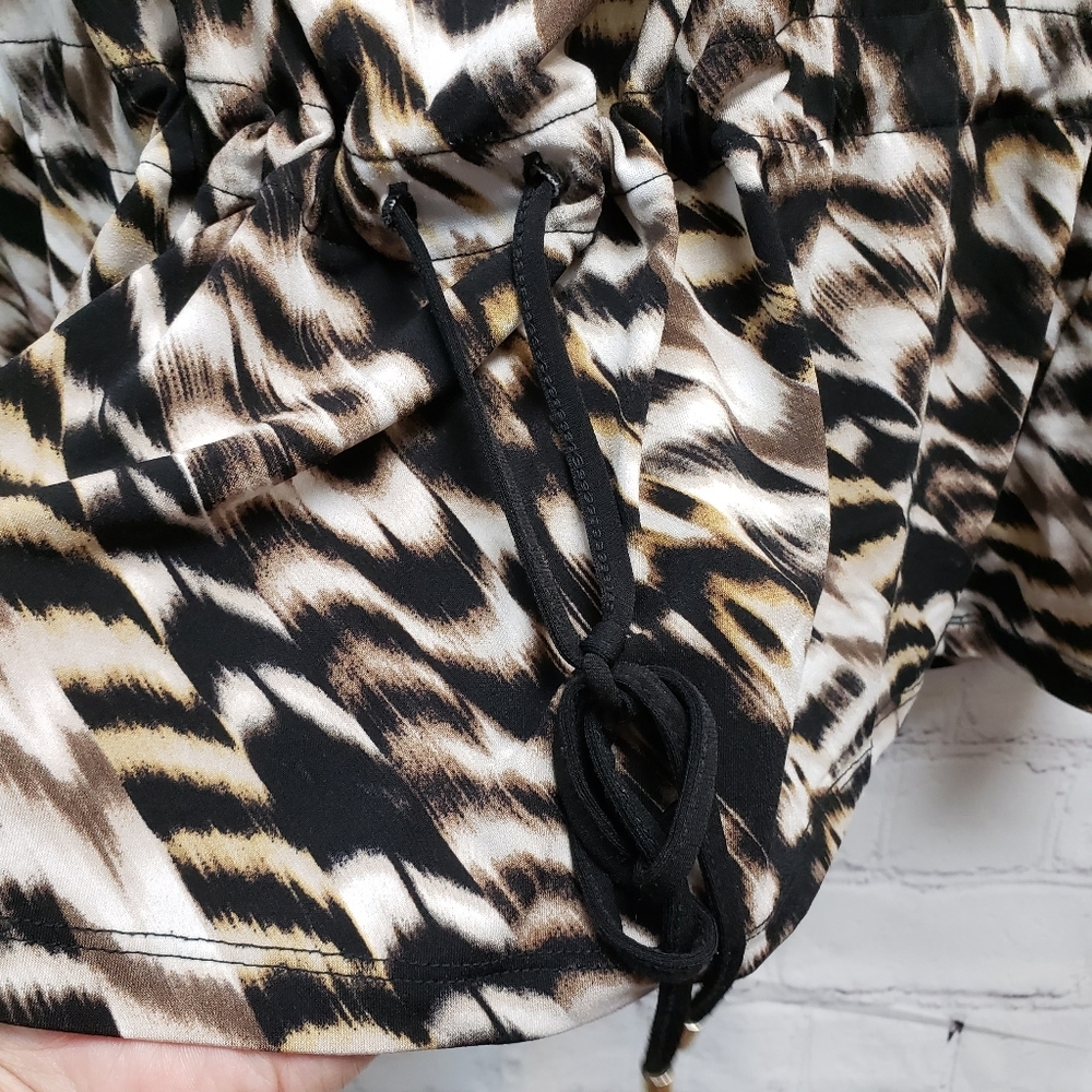 Calvin Klein XL Animal Print Cinch draw string waist Cowl Neck peplum hem blouse - Picture 6 of 8